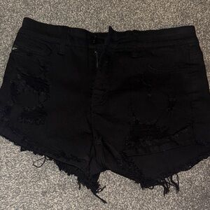 KanCan Black Distressed Frayed Denim Shorts
